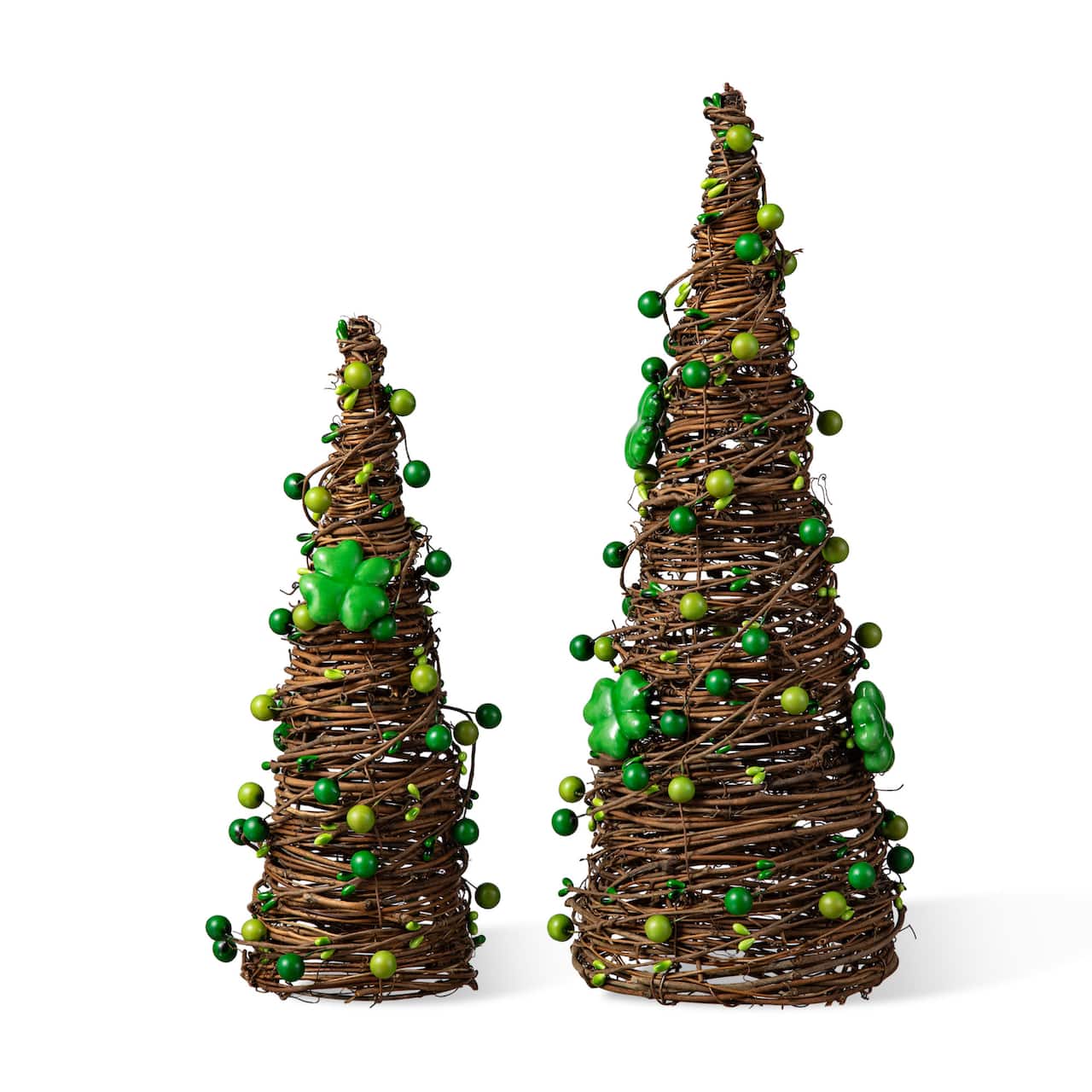 Glitzhome® St. Patrick's Rattan Shamrock & Berry Table Tree Set